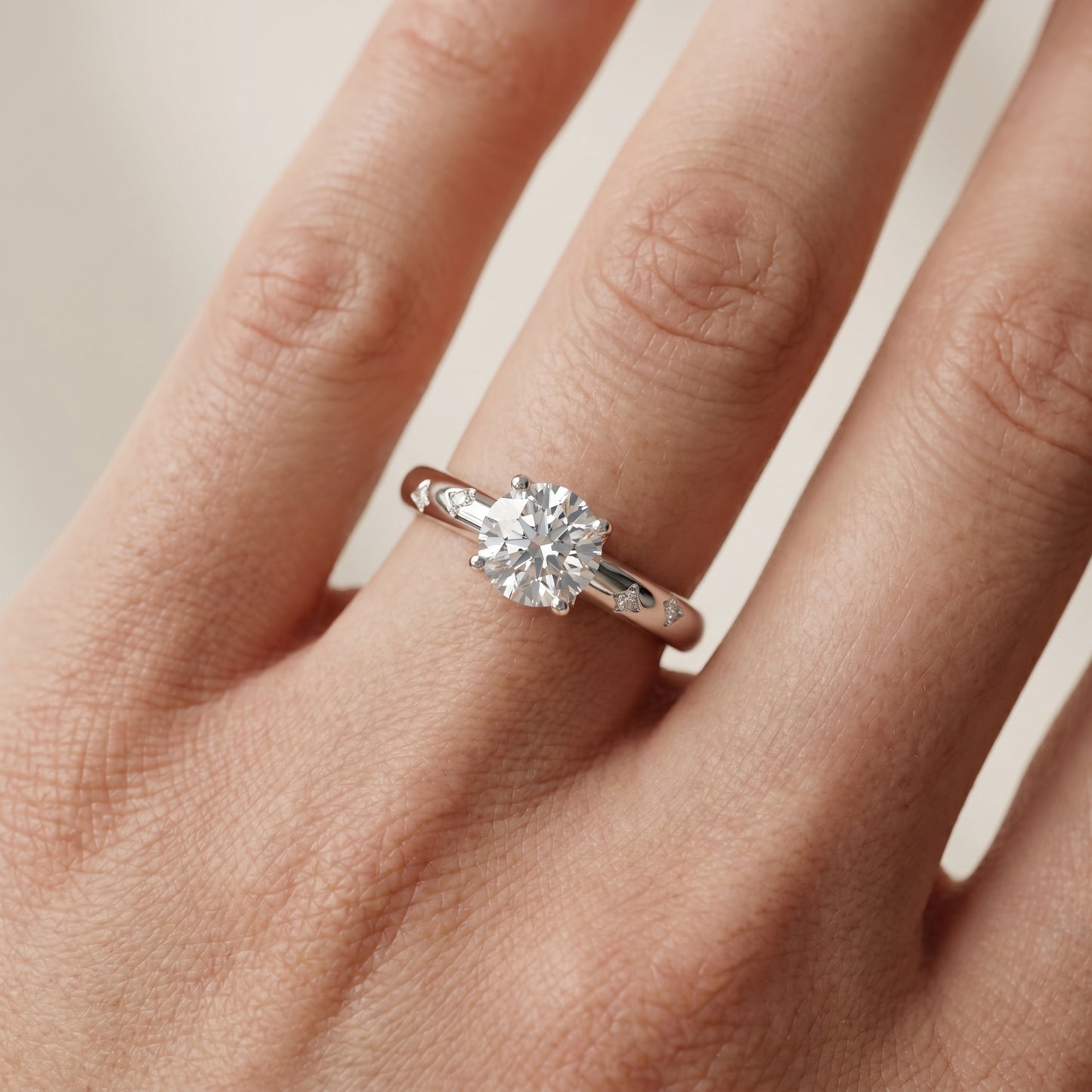 Round Cut Lab Grown Diamond Ring in Silver