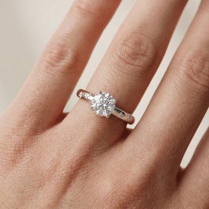 Round Cut Lab Grown Diamond Ring in Silver