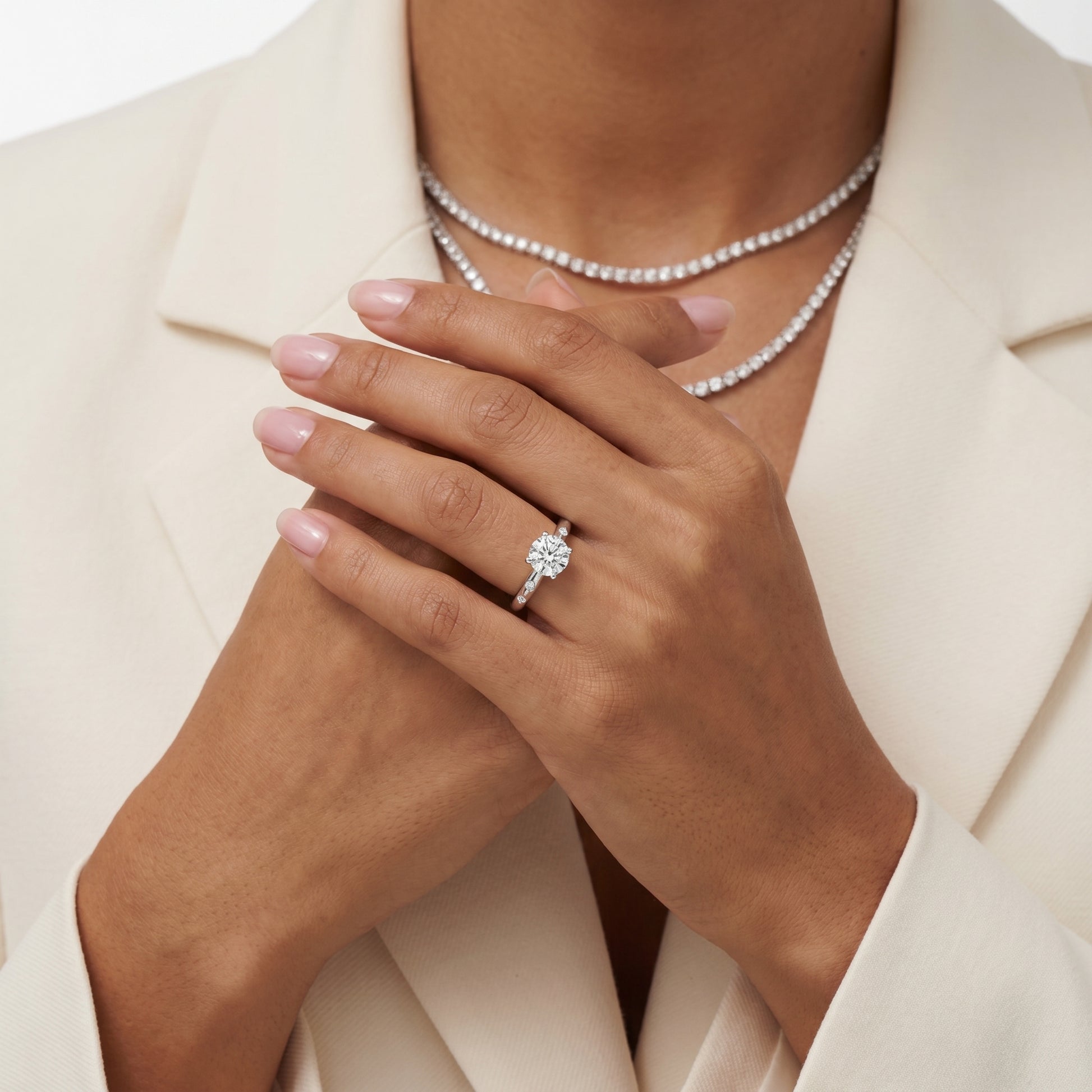 Round Cut Lab Grown Diamond Ring in White Gold