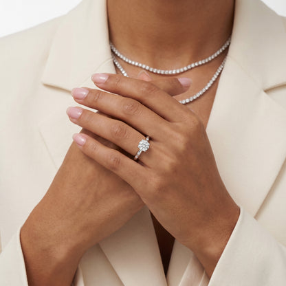 Round Cut Lab Grown Diamond Ring in Silver