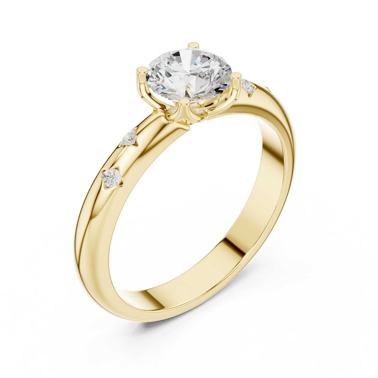 Round Cut Lab Grown Diamond Ring in Yellow Gold