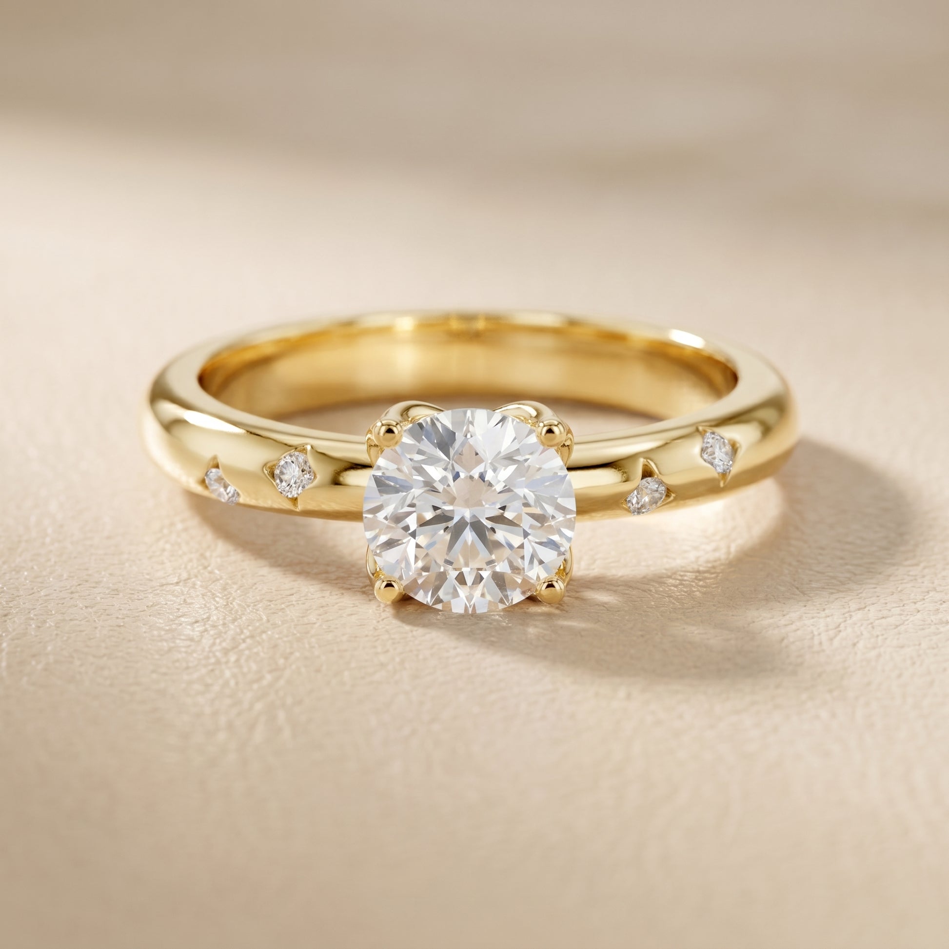 Round Cut Lab Grown Diamond Ring in Yellow Gold