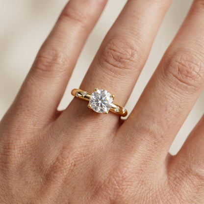 Round Cut Lab Grown Diamond Ring in Yellow Gold