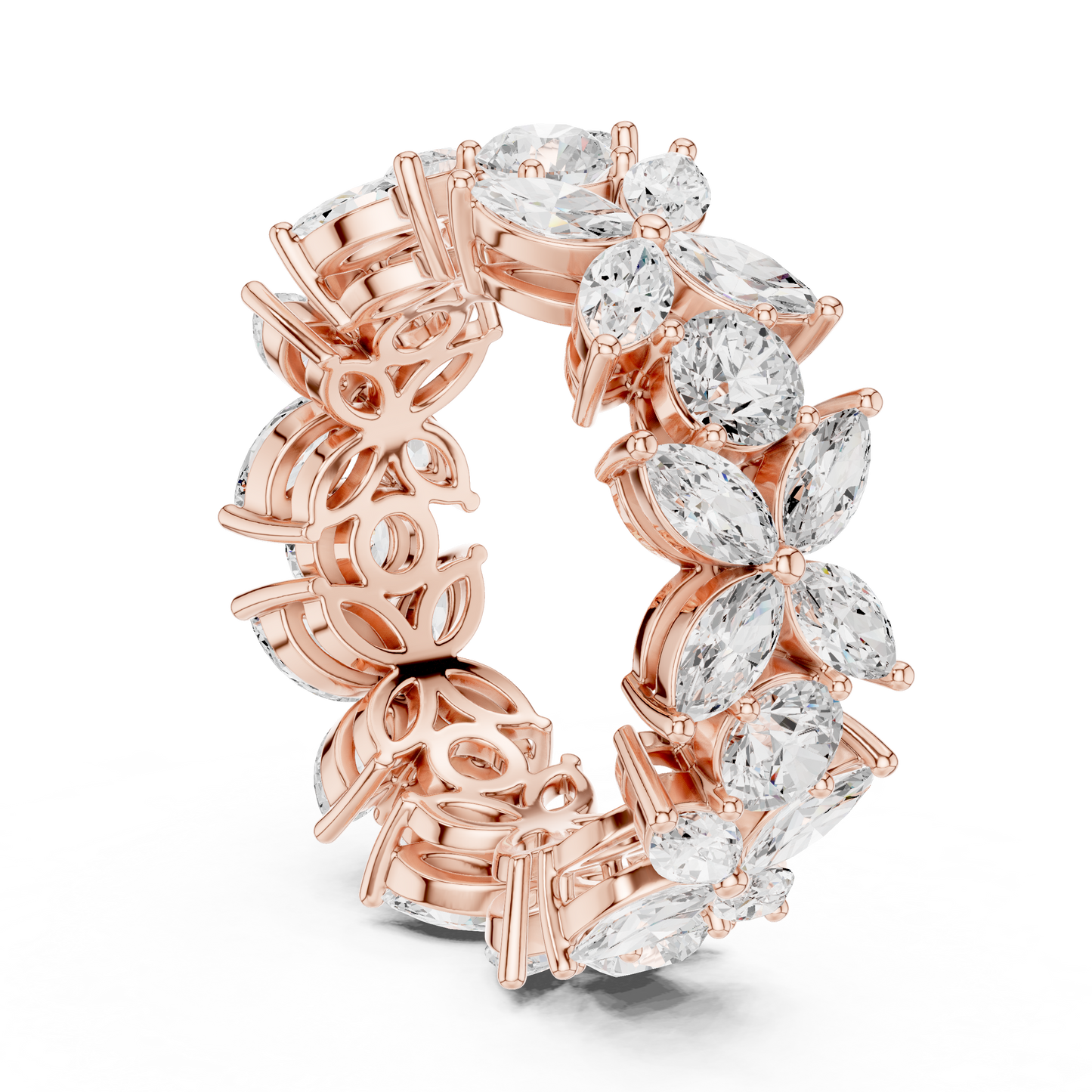 Marquise Round Cut Lab Grown Diamond Ring in Rose Gold