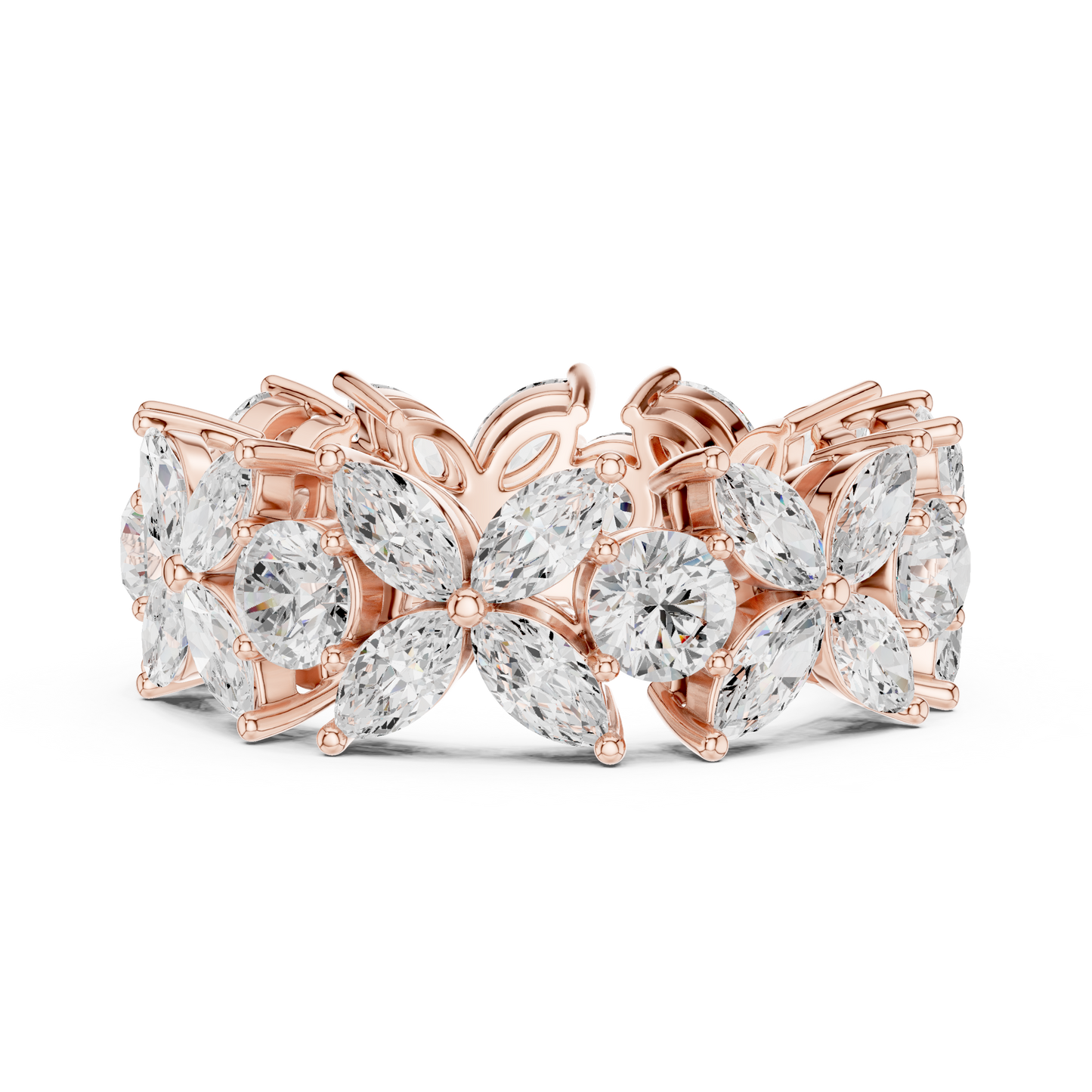 Marquise Round Cut Lab Grown Diamond Ring in Rose Gold