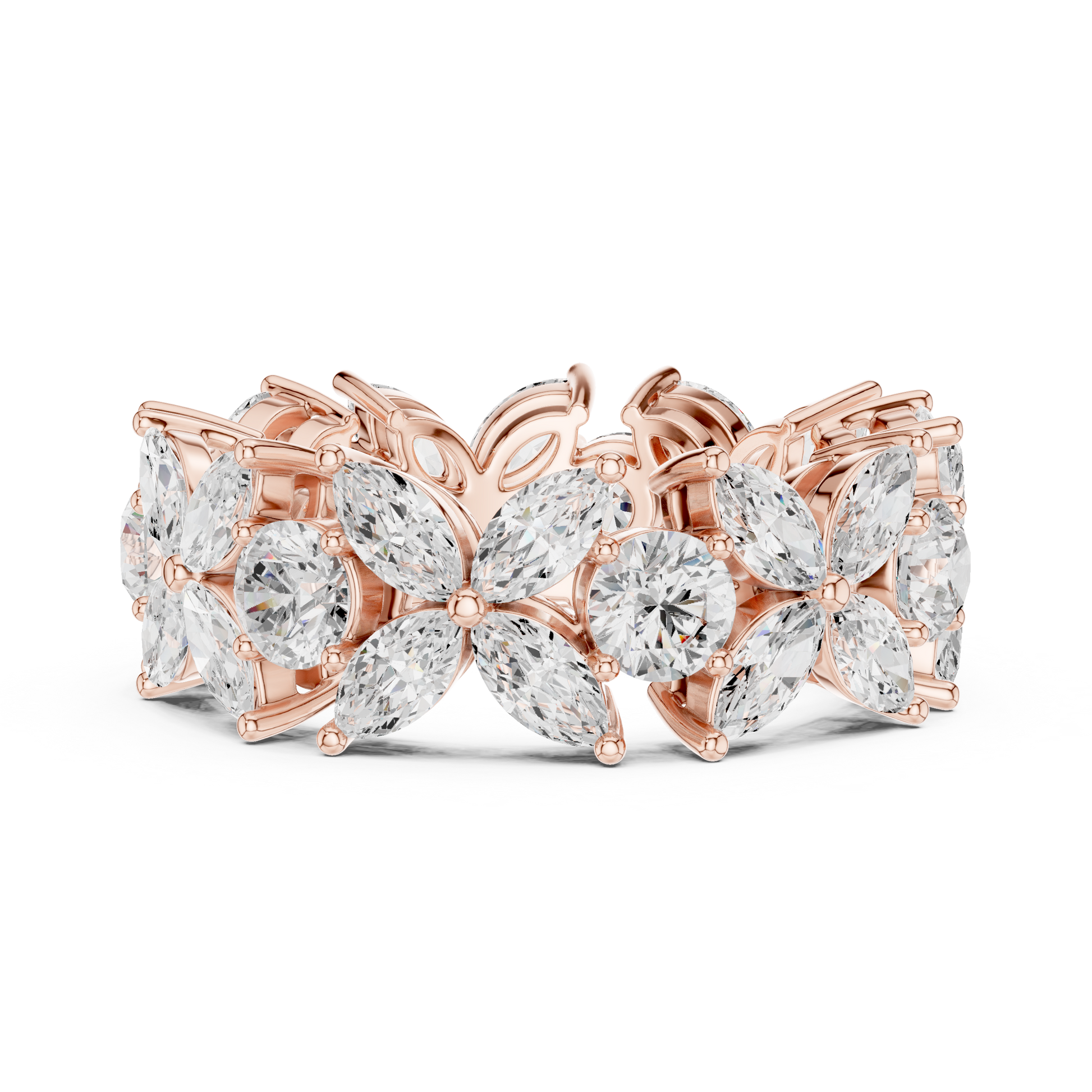 Marquise Round Cut Lab Grown Diamond Ring in Rose Gold
