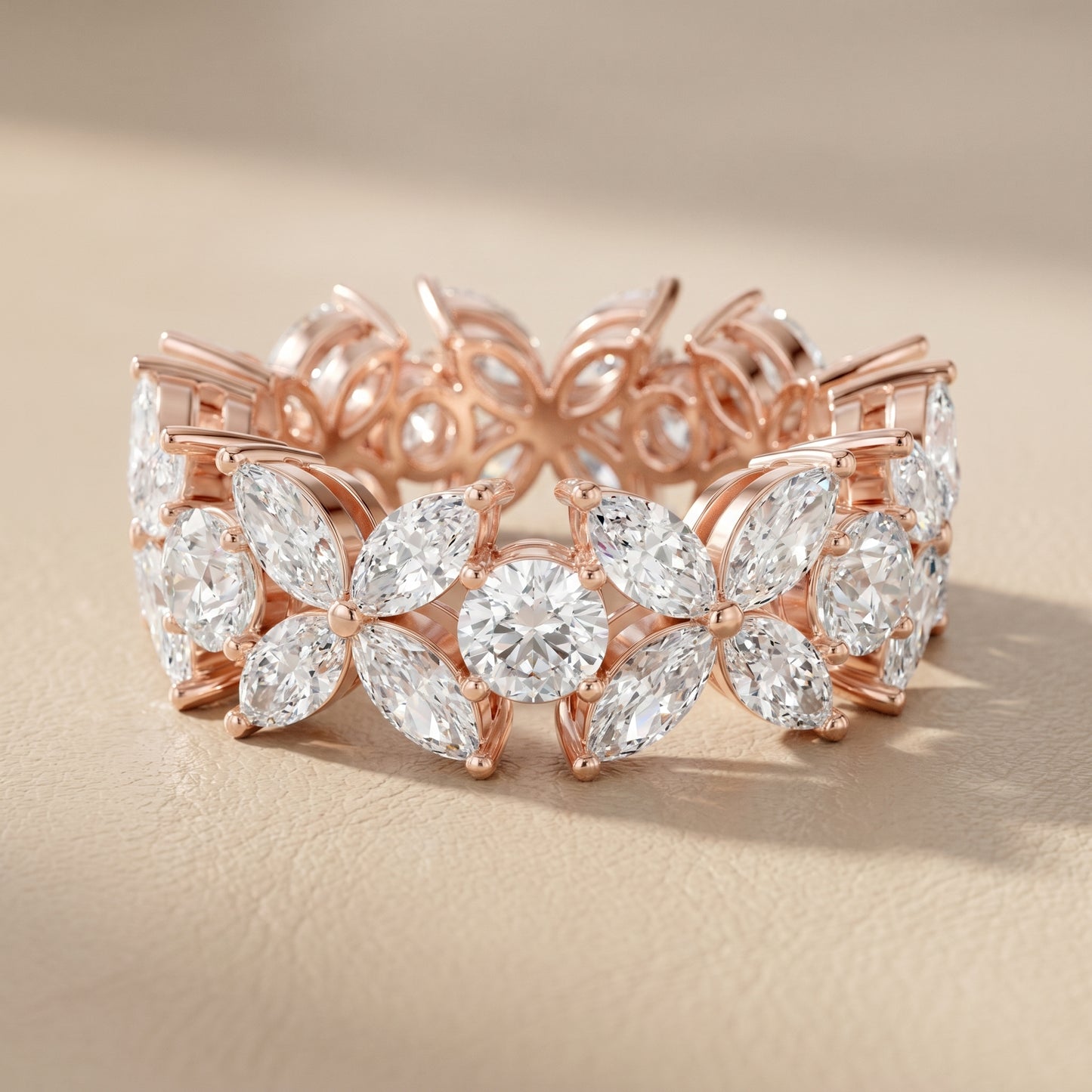 Marquise Round Cut Lab Grown Diamond Ring in Rose Gold
