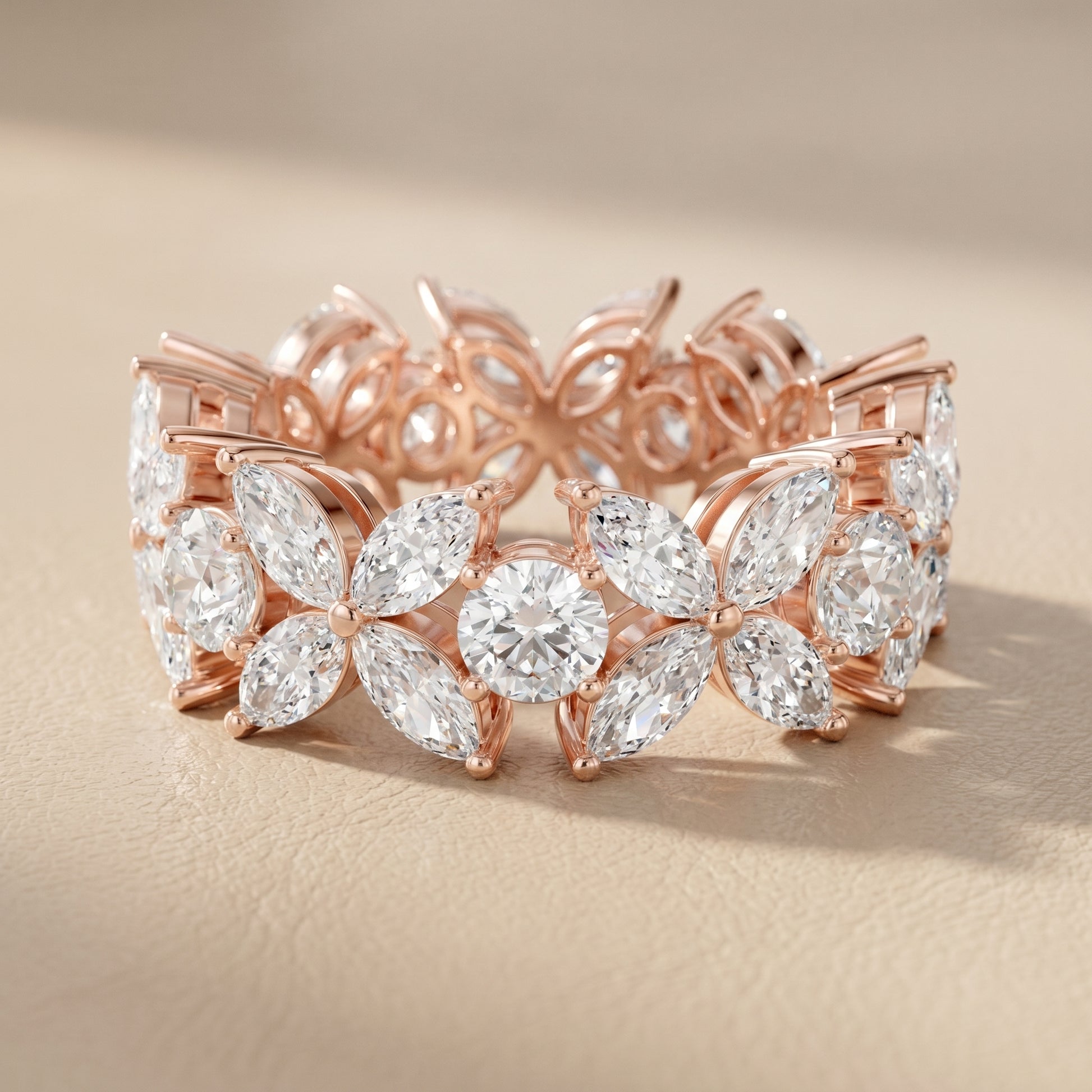 Marquise Round Cut Lab Grown Diamond Ring in Rose Gold