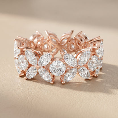Marquise Round Cut Lab Grown Diamond Ring in Rose Gold