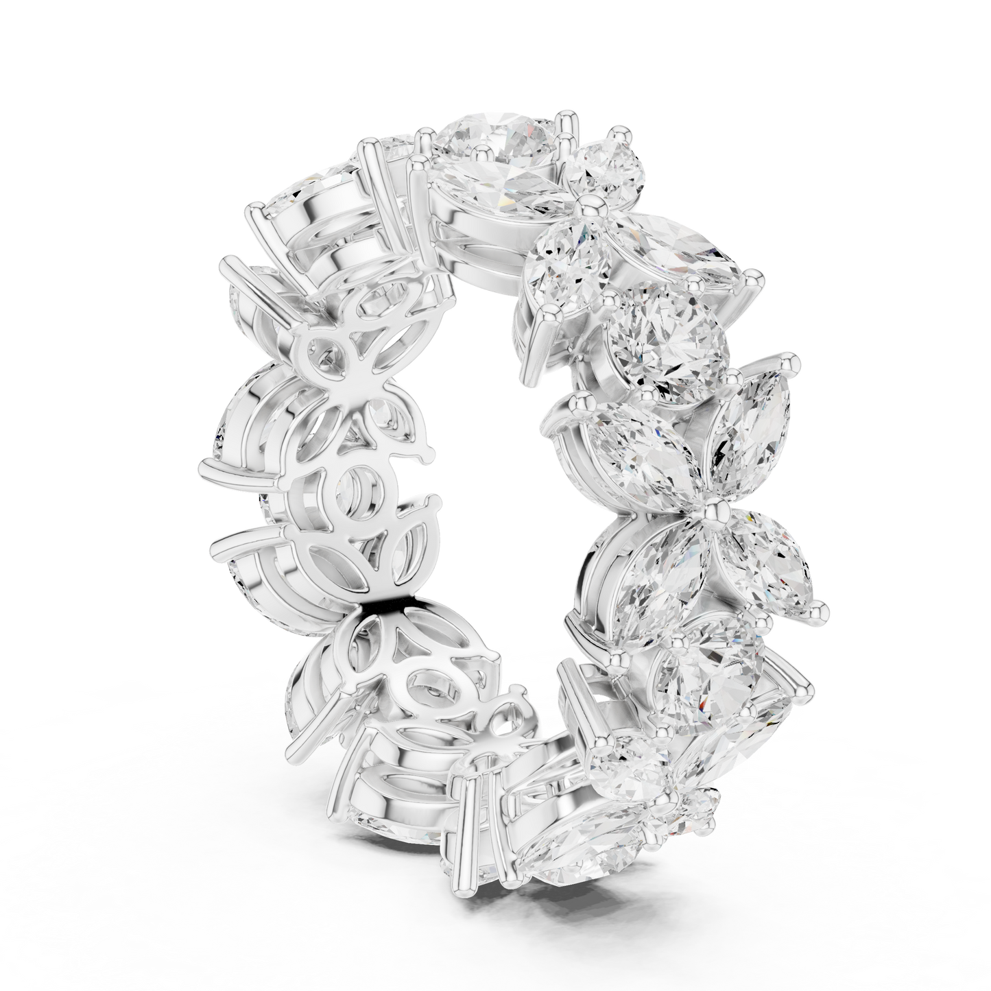 Marquise Round Cut Lab Grown Diamond Ring in White Gold