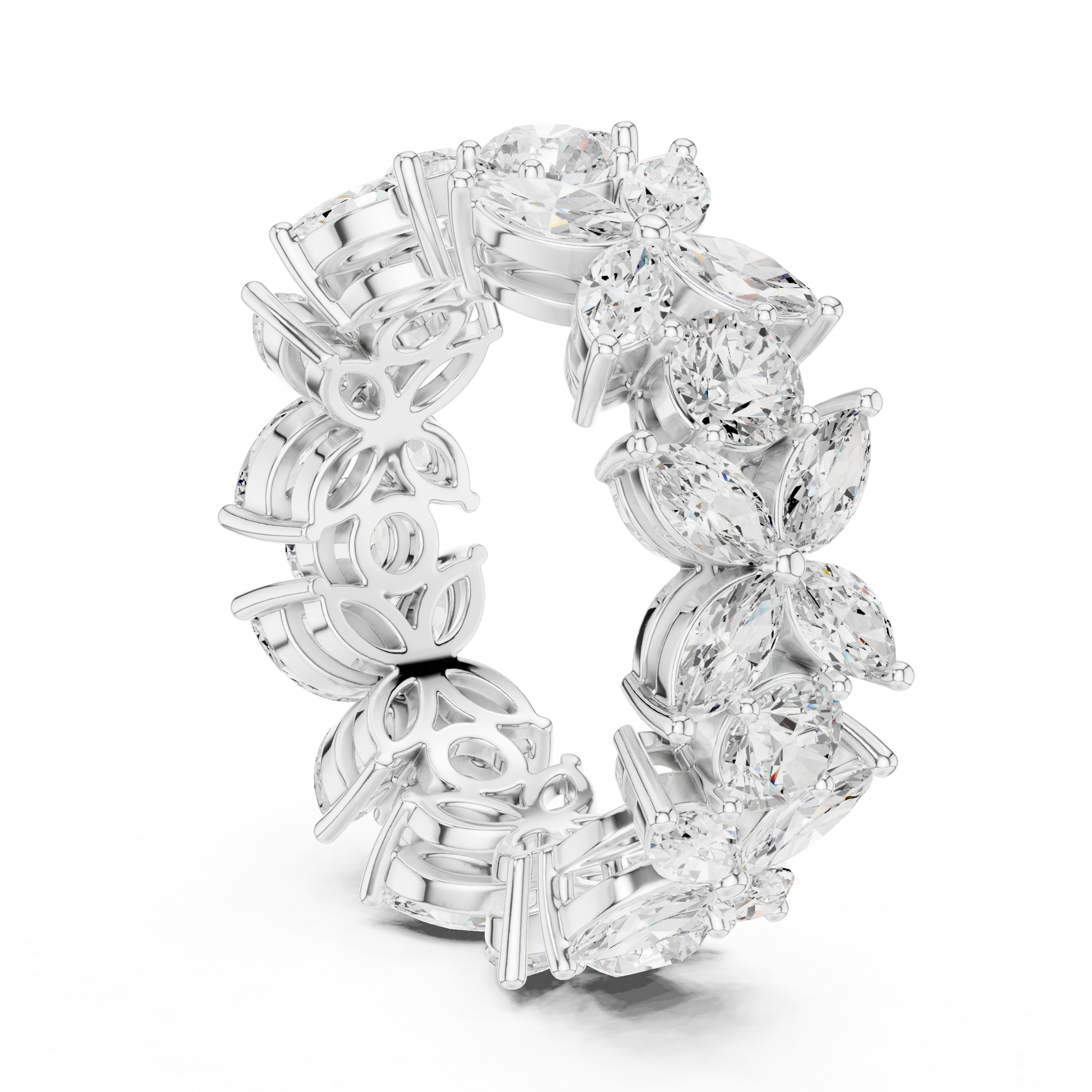Marquise Round Cut Lab Grown Diamond Ring in Silver