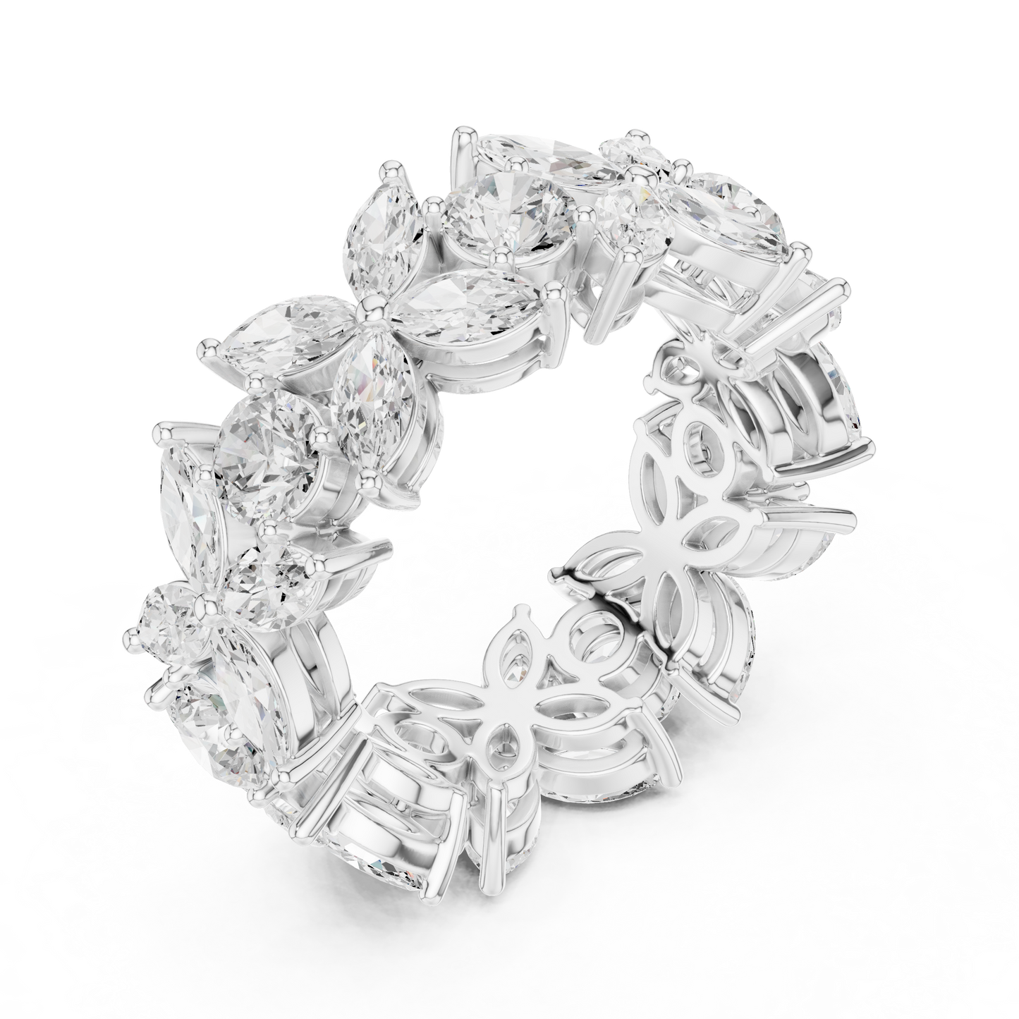 Marquise Round Cut Lab Grown Diamond Ring in Platinum
