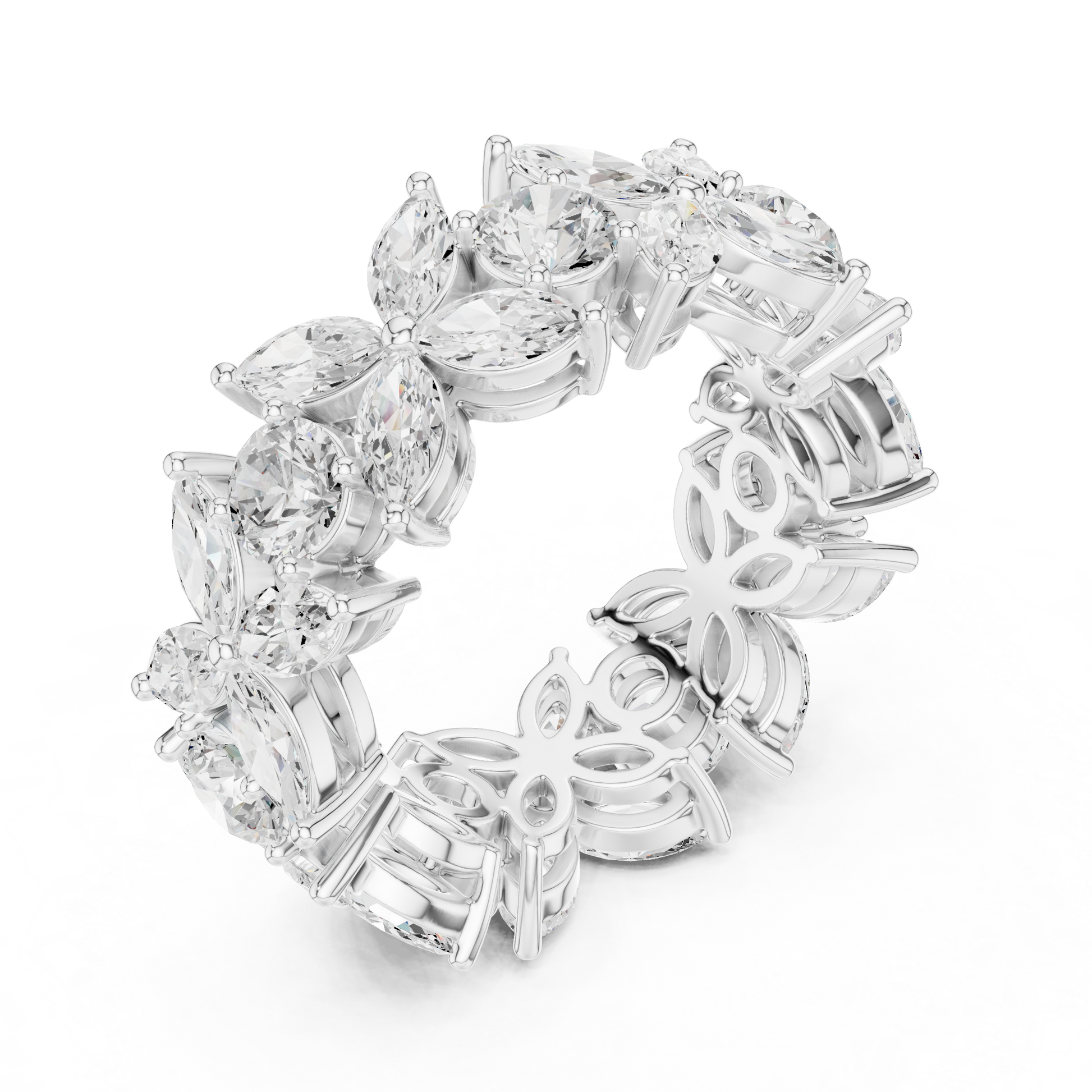 Marquise Round Cut Lab Grown Diamond Ring in Platinum