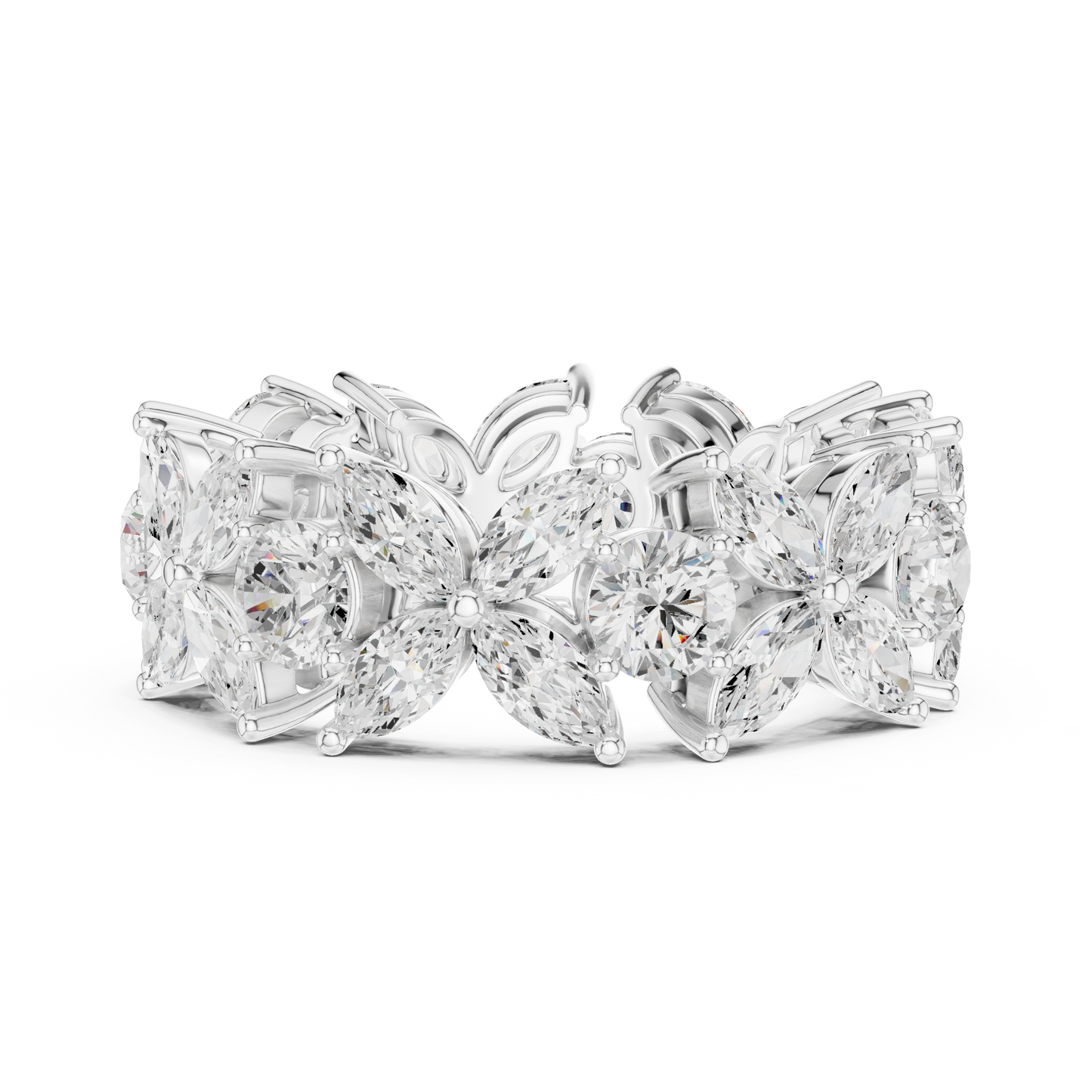 Marquise Round Cut Lab Grown Diamond Ring in White Gold
