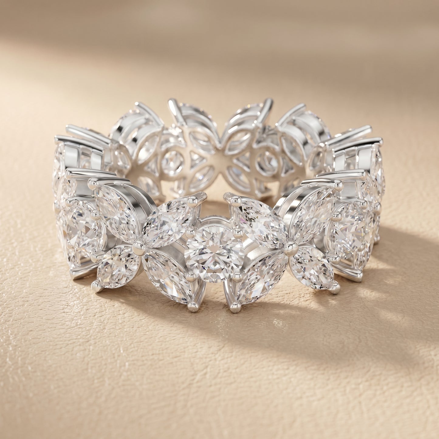 Marquise Round Cut Lab Grown Diamond Ring in White Gold