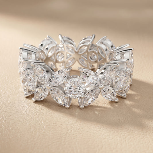 Marquise Round Cut Lab Grown Diamond Ring in White Gold
