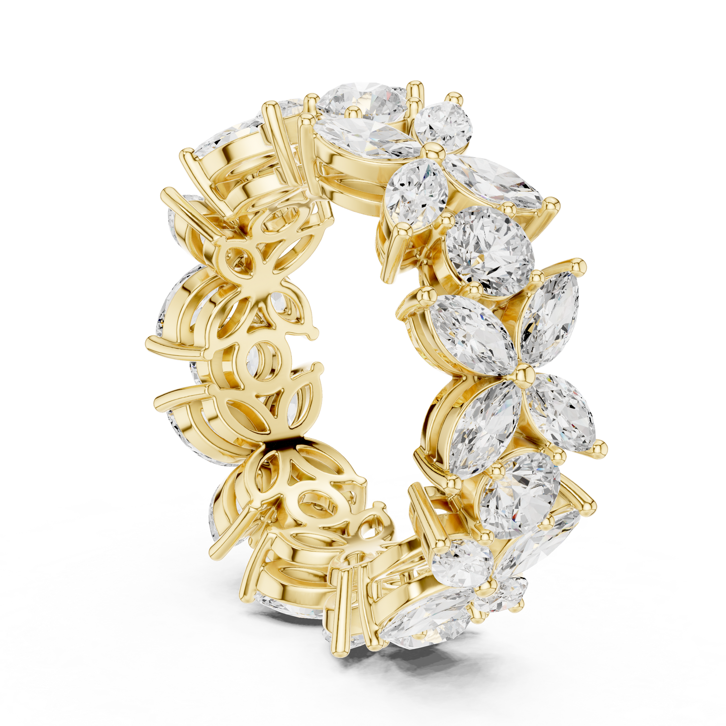 Marquise Round Cut Lab Grown Diamond Ring in Yellow Gold
