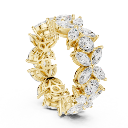Marquise Round Cut Lab Grown Diamond Ring in Yellow Gold
