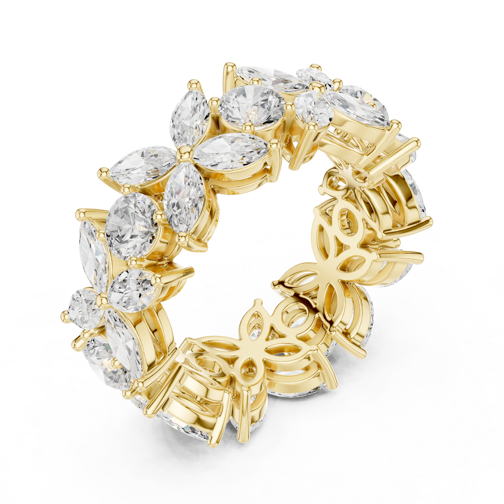 Marquise Round Cut Lab Grown Diamond Ring in Yellow Gold