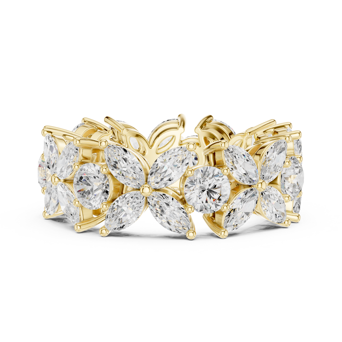 Marquise Round Cut Lab Grown Diamond Ring in Yellow Gold
