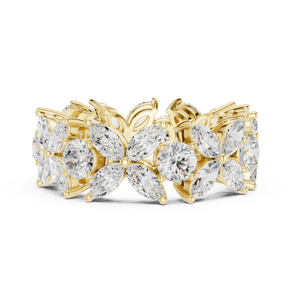 Marquise Round Cut Lab Grown Diamond Ring in Yellow Gold