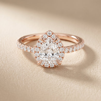 Pear Round Cut Lab Grown Diamond Ring in Rose Gold
