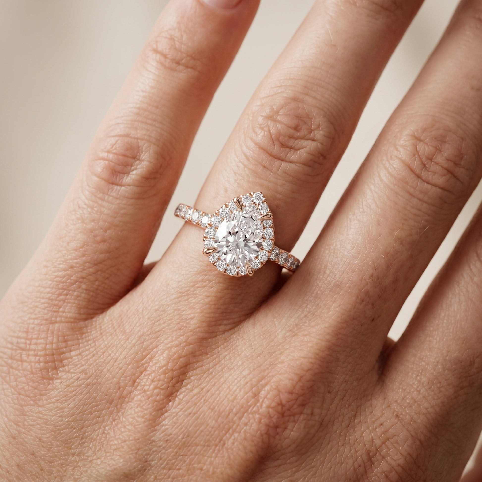Pear Round Cut Lab Grown Diamond Ring in Rose Gold