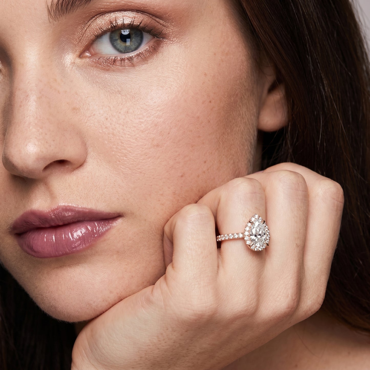 Pear Round Cut Lab Grown Diamond Ring in Rose Gold