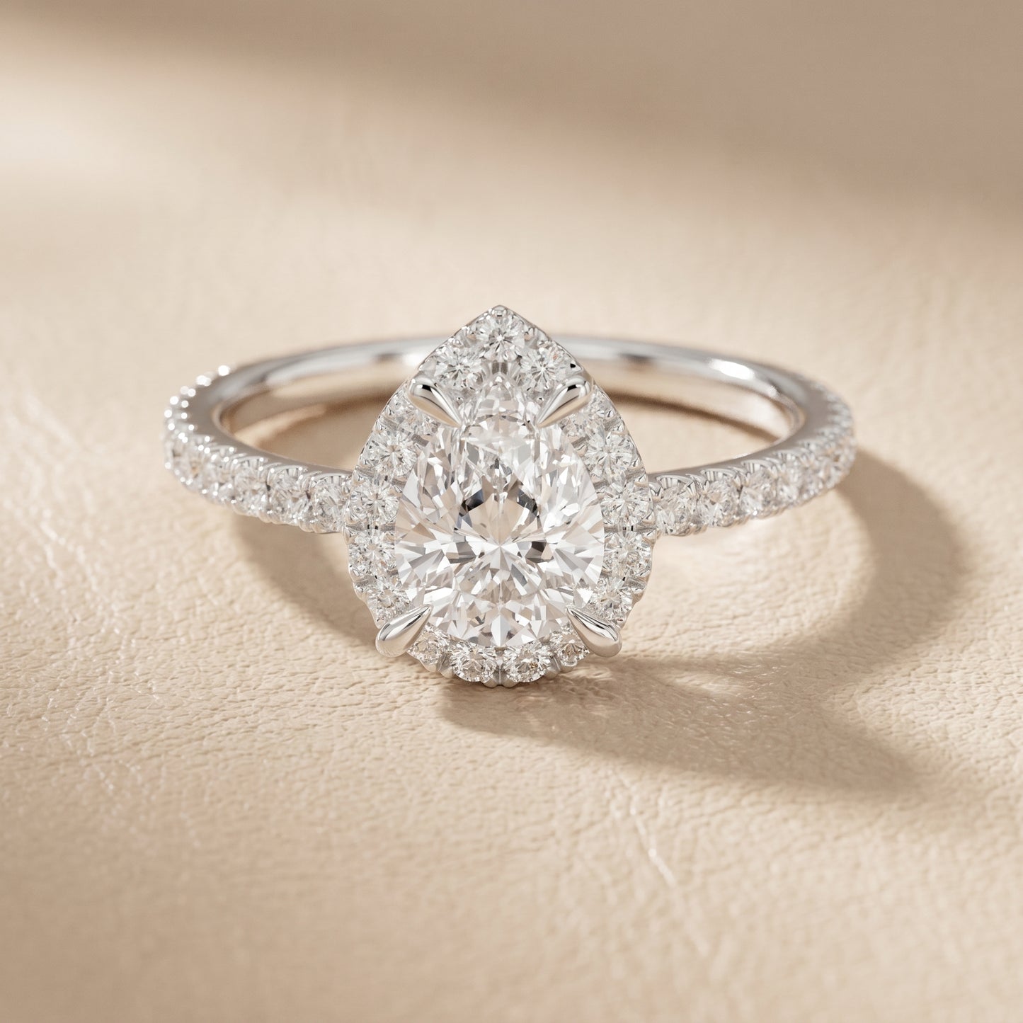 Pear Round Cut Lab Grown Diamond Ring in White Gold
