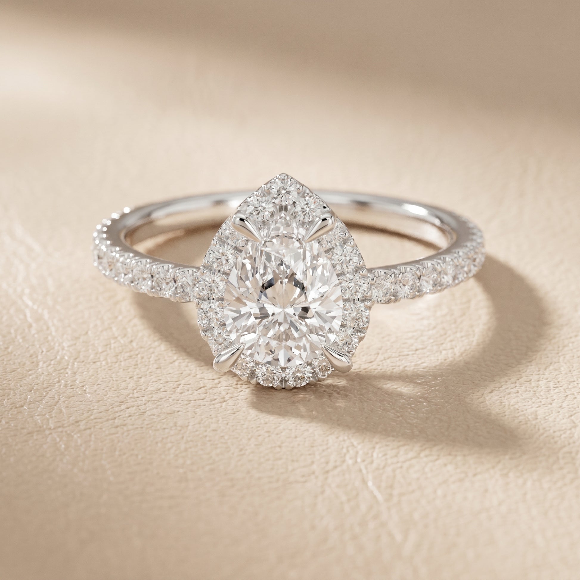 Pear Round Cut Lab Grown Diamond Ring in White Gold