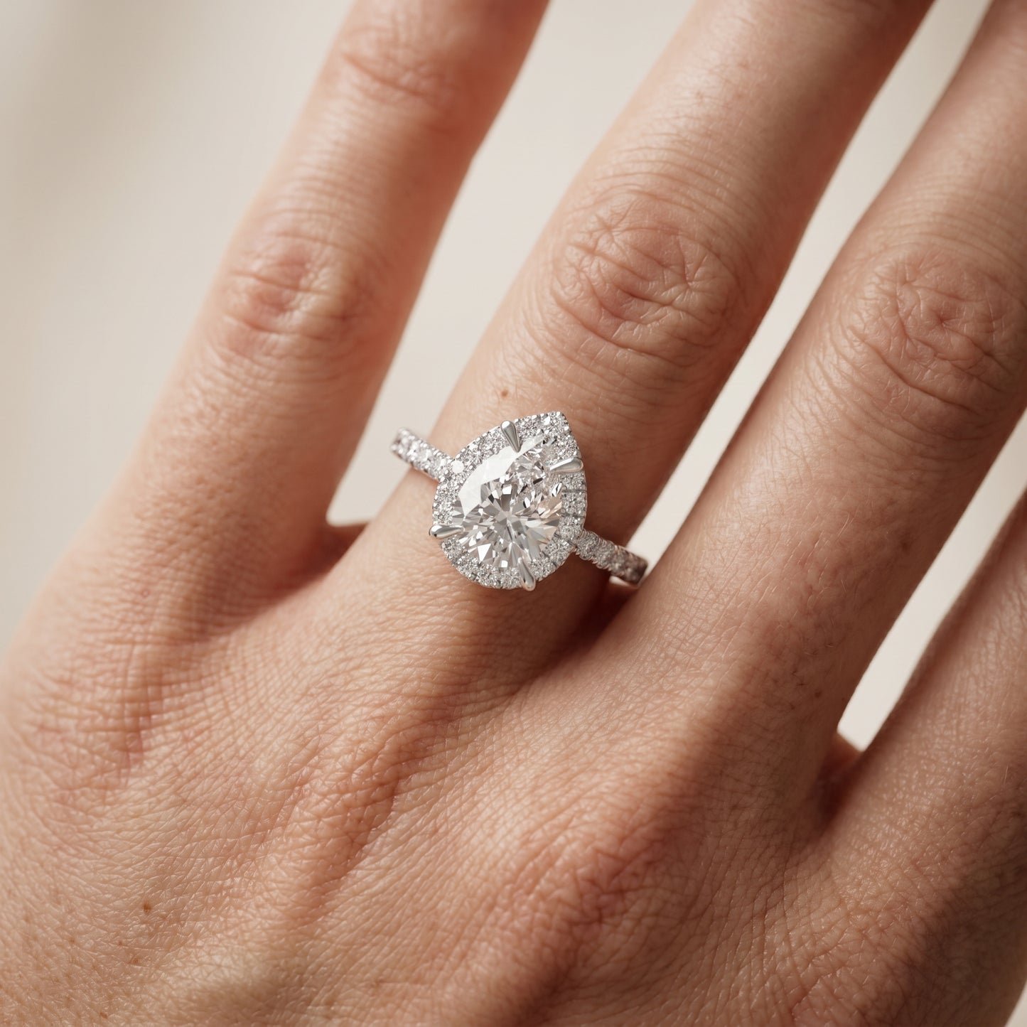 Pear Round Cut Lab Grown Diamond Ring in White Gold