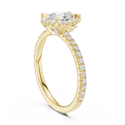 Pear Round Cut Lab Grown Diamond Ring in Yellow Gold