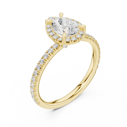 Pear Round Cut Lab Grown Diamond Ring in Yellow Gold