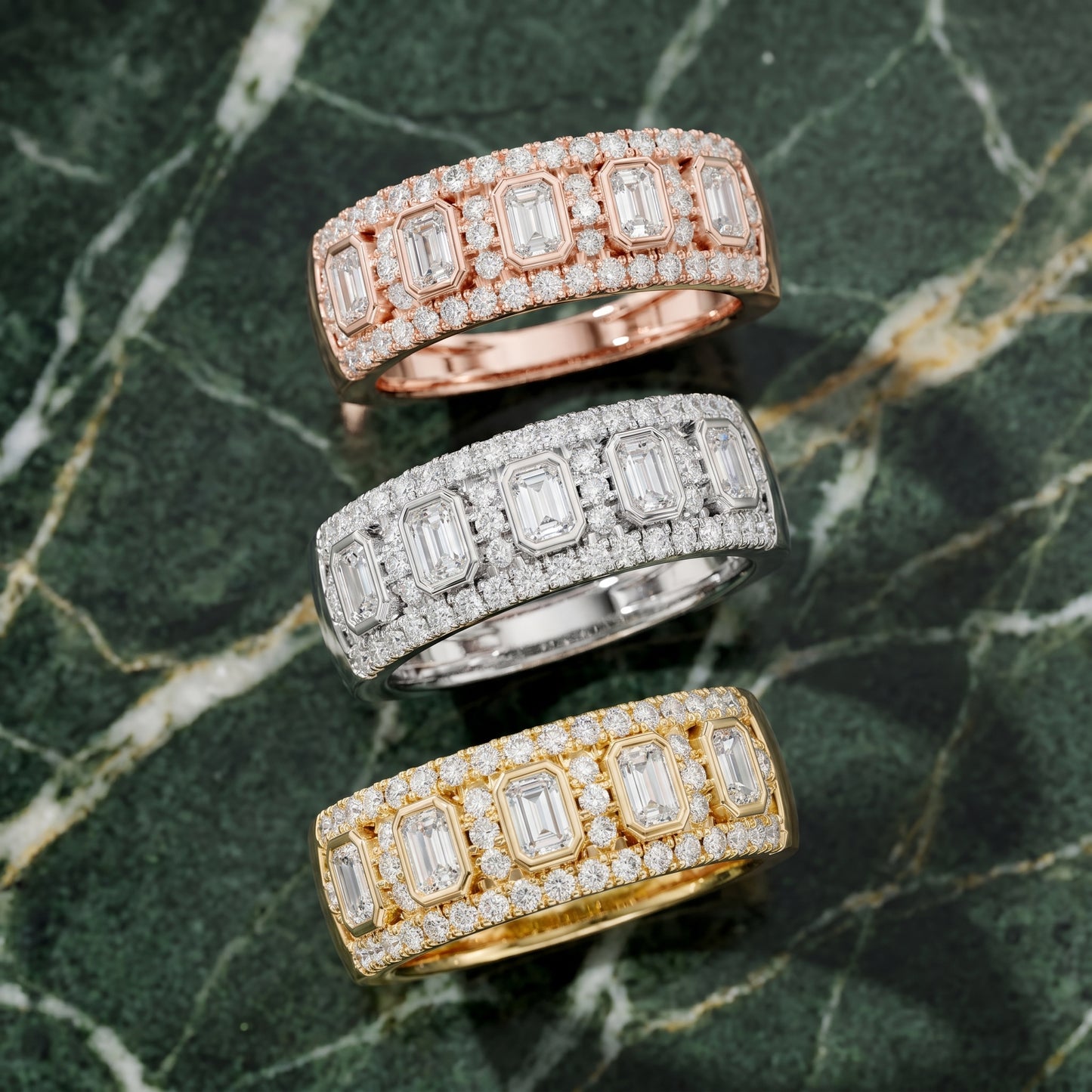 Emerald Round Cut Lab Grown Diamond Ring in Rose Gold