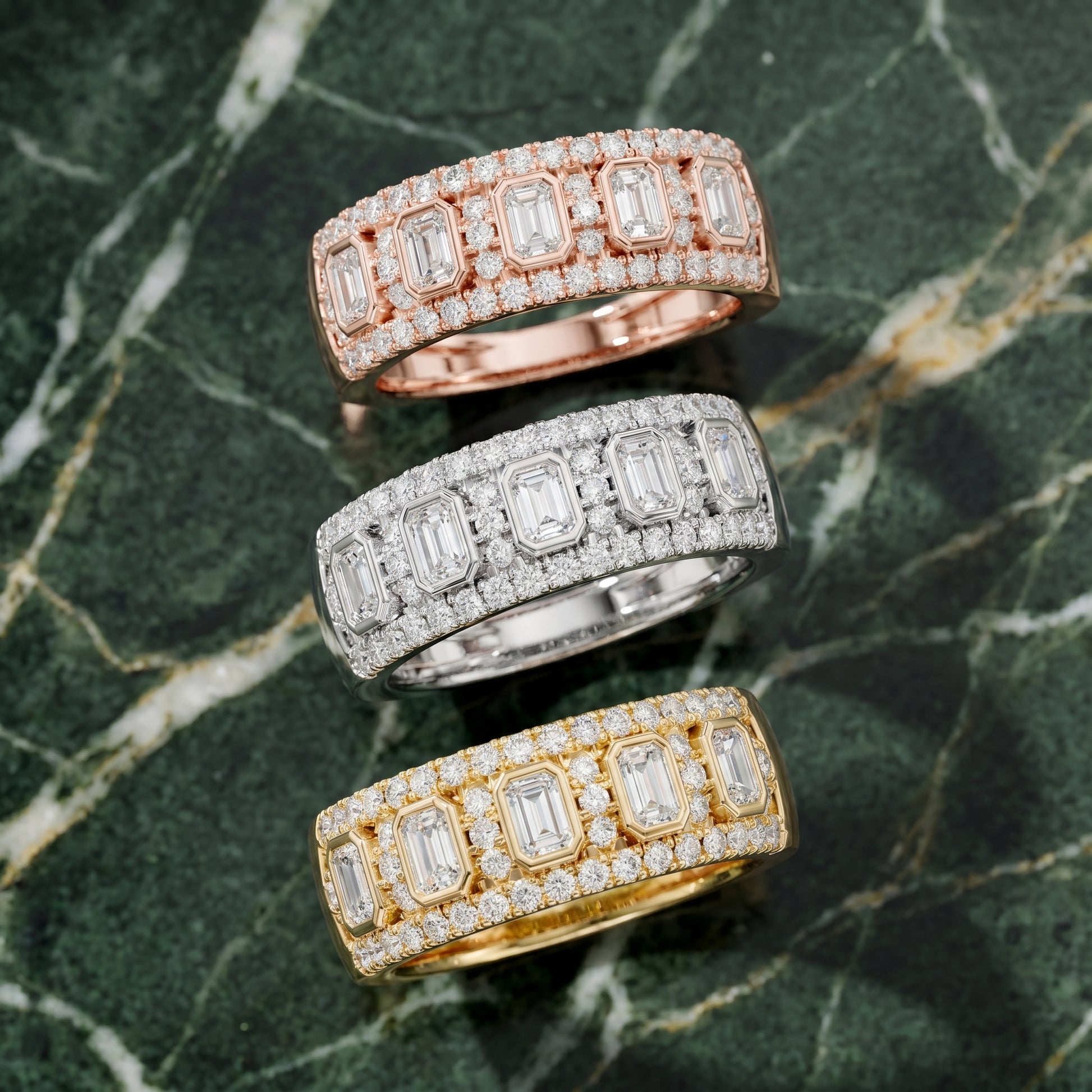 Emerald Round Cut Lab Grown Diamond Ring in Rose Gold