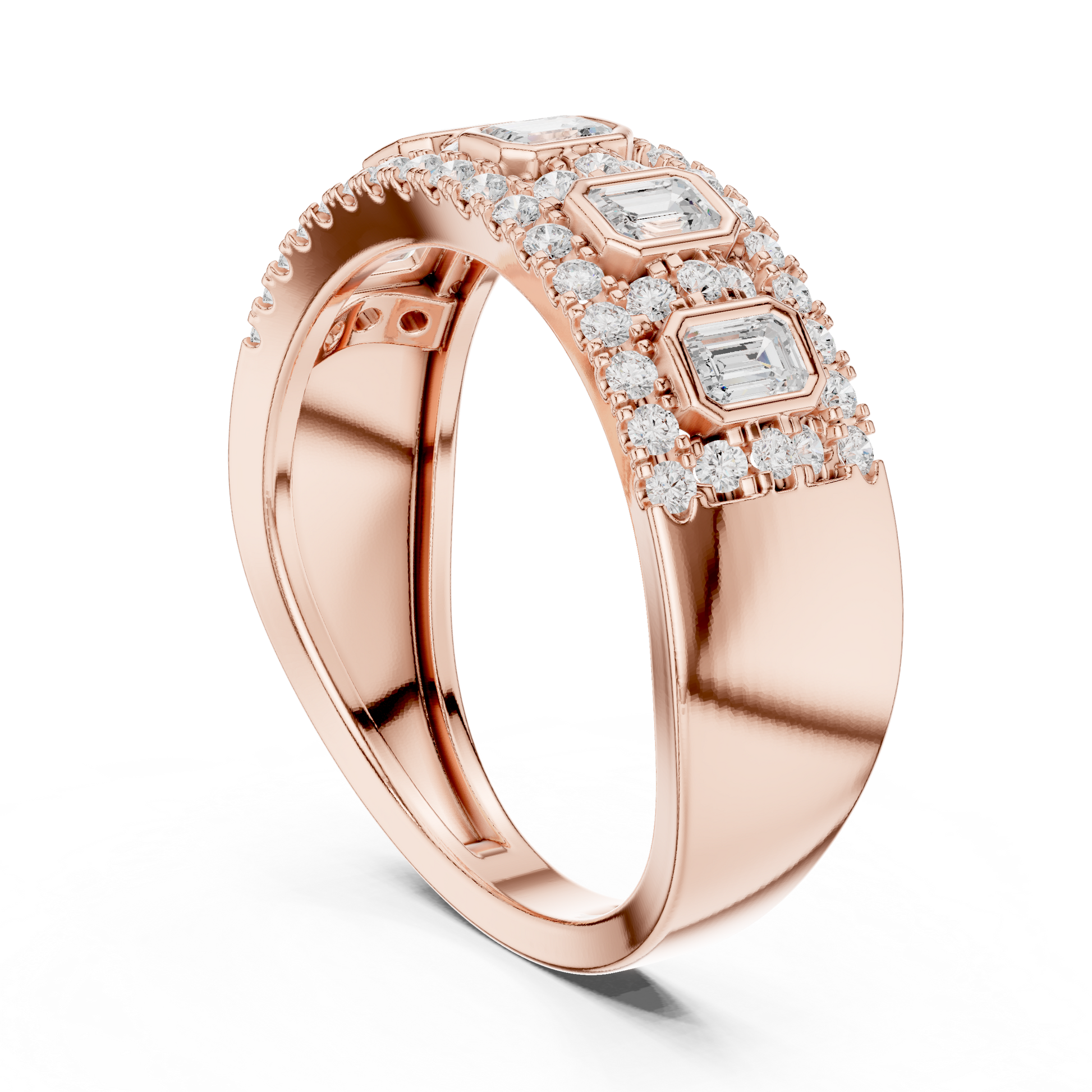 Emerald Round Cut Lab Grown Diamond Ring in Rose Gold
