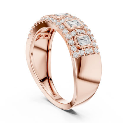 Emerald Round Cut Lab Grown Diamond Ring in Rose Gold
