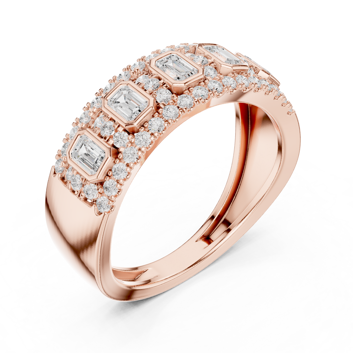 Emerald Round Cut Lab Grown Diamond Ring in Rose Gold