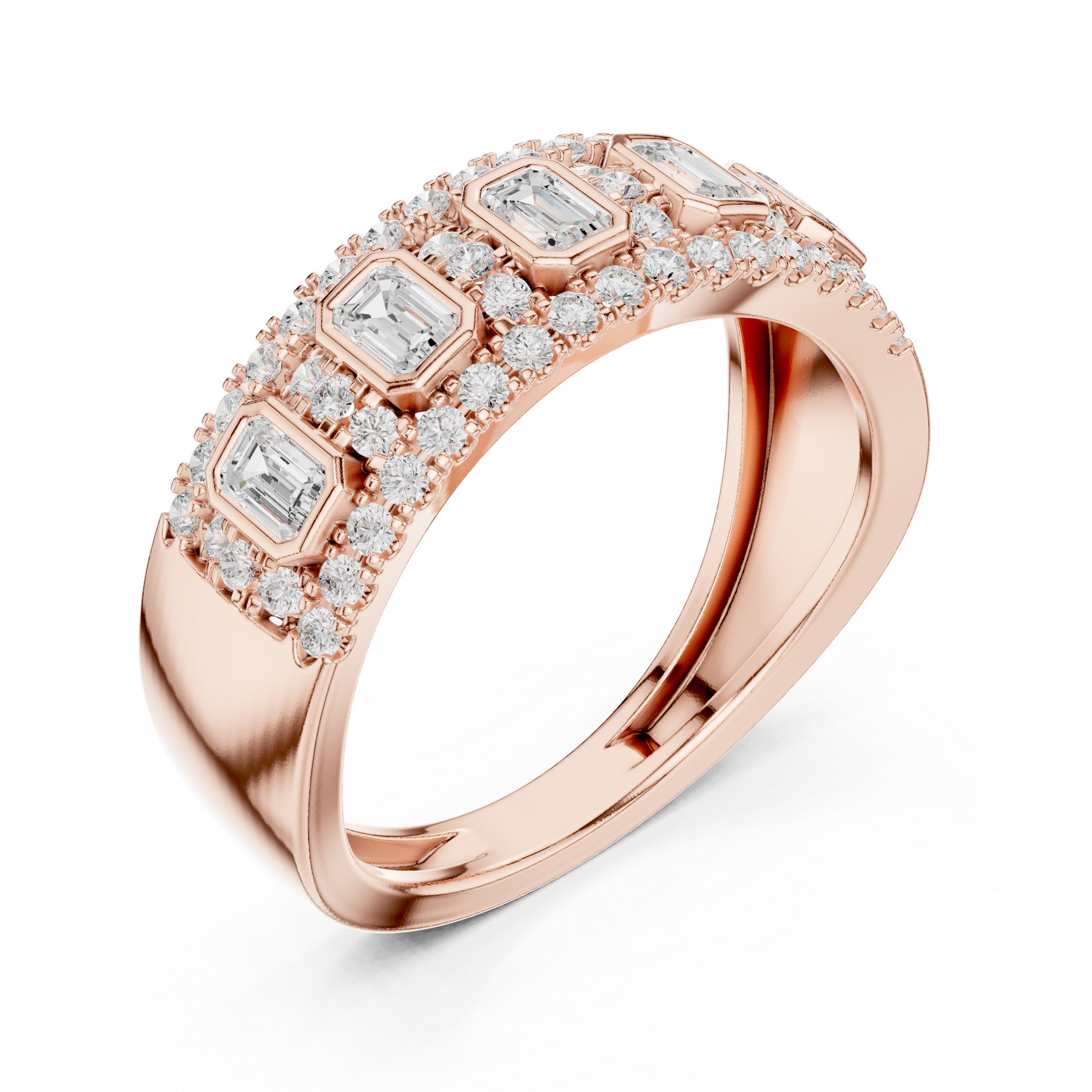 Emerald Round Cut Lab Grown Diamond Ring in Rose Gold