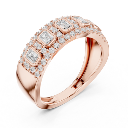 Emerald Round Cut Lab Grown Diamond Ring in Rose Gold