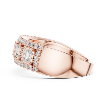 Emerald Round Cut Lab Grown Diamond Ring in Rose Gold