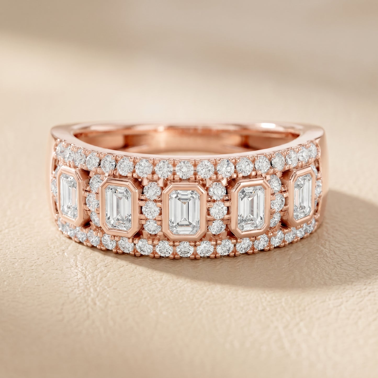 Emerald Round Cut Lab Grown Diamond Ring in Rose Gold