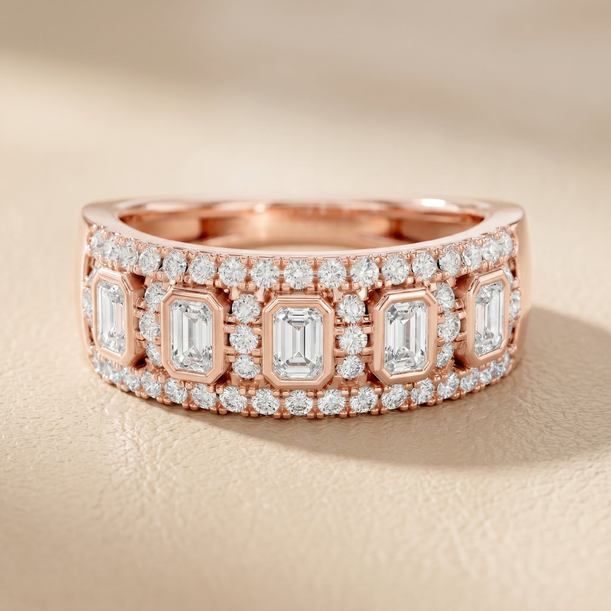 Emerald Round Cut Lab Grown Diamond Ring in Rose Gold
