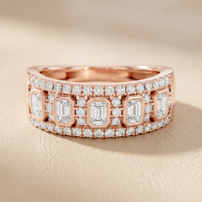Emerald Round Cut Lab Grown Diamond Ring in Rose Gold
