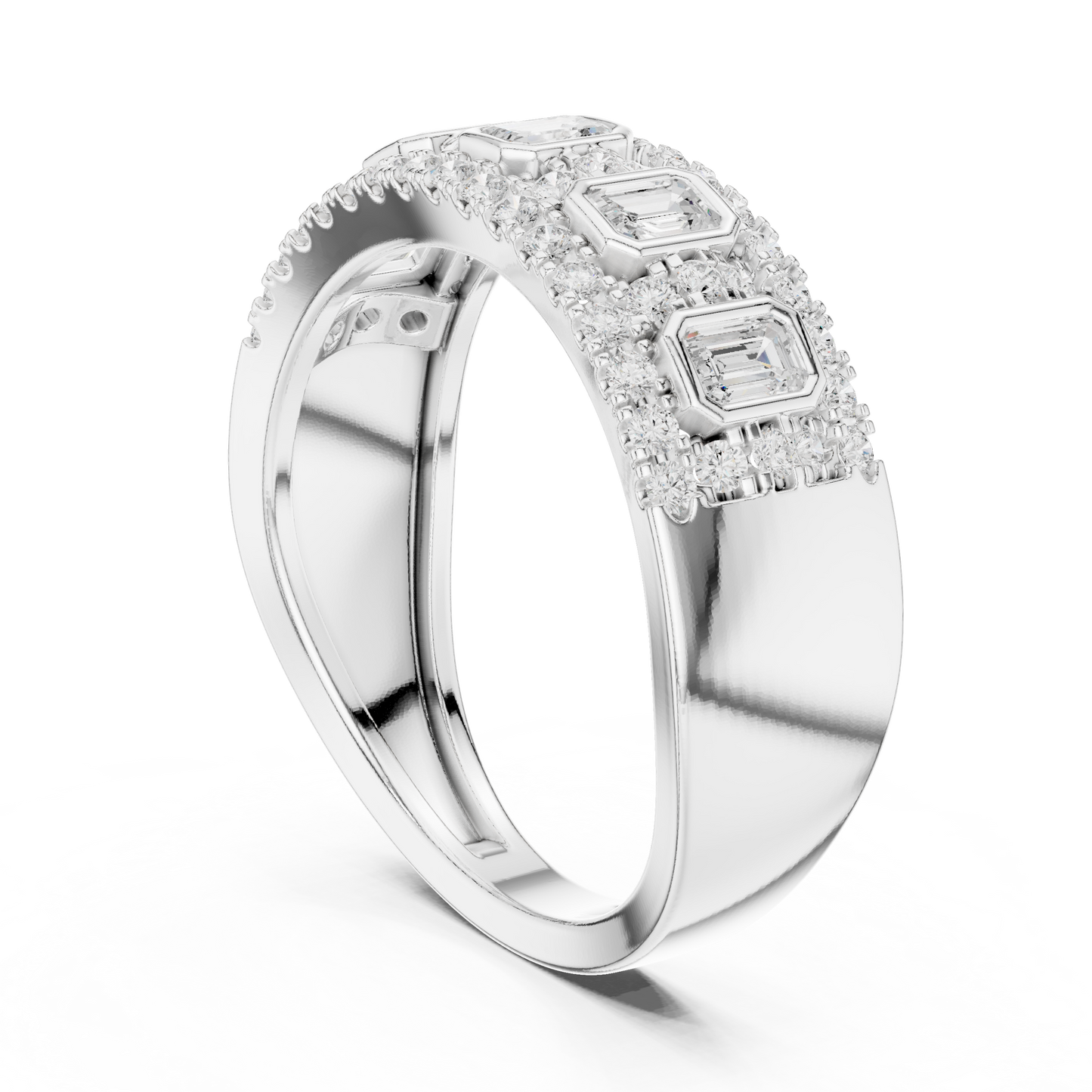 Emerald Round Cut Lab Grown Diamond Ring in White Gold