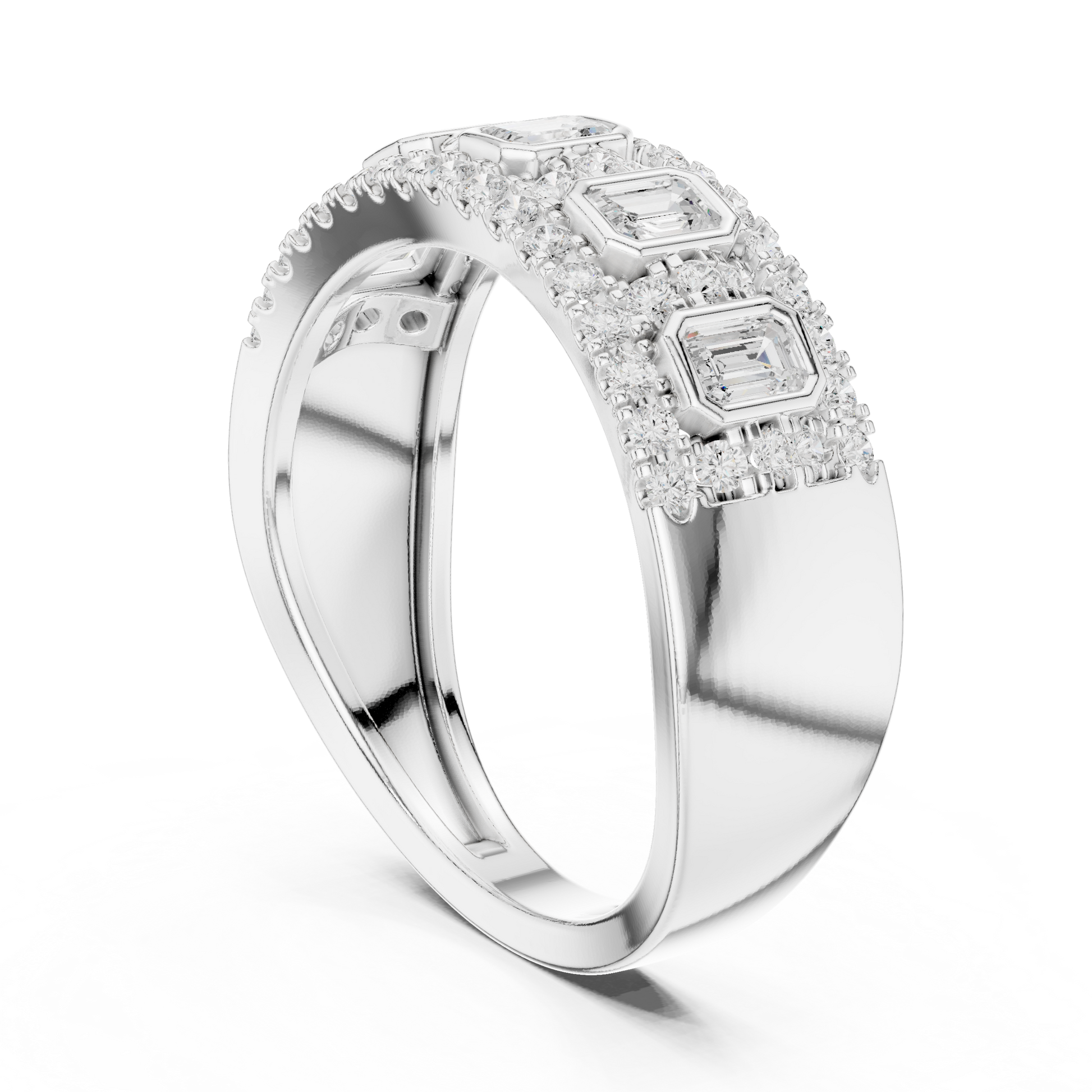 Emerald Round Cut Lab Grown Diamond Ring in White Gold