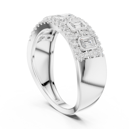 Emerald Round Cut Lab Grown Diamond Ring in White Gold