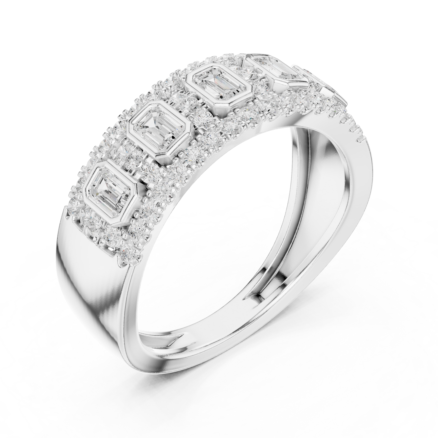 Emerald Round Cut Lab Grown Diamond Ring in Silver