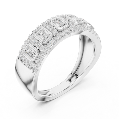 Emerald Round Cut Lab Grown Diamond Ring in Silver