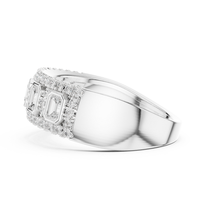 Emerald Round Cut Lab Grown Diamond Ring in Silver